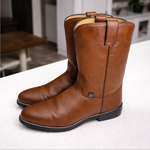 Justin Western Cowboy Boots Brown Leather Men’s 10.5 D Like New - Picture 4 of 7